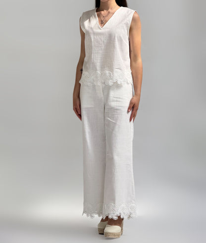 CONJUNTO DE CAMISOLA E CALÇAS EM LINHO 100%