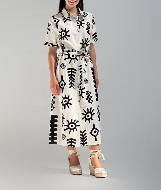 VESTIDO MIDI ESTAMPADO COM CINTO