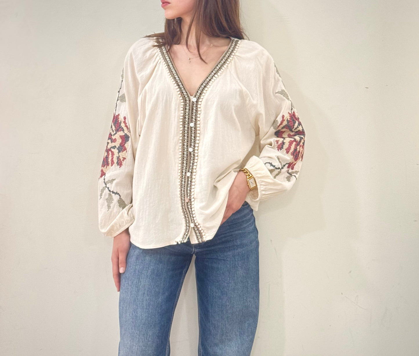 BLUSA BORDADOS FLORES PONTO DE CRUZ