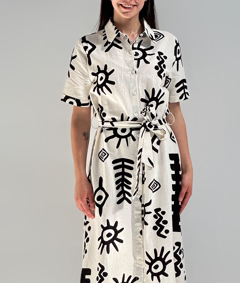 VESTIDO MIDI ESTAMPADO COM CINTO